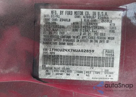 1992 Ford Explorer z USA, uszkodzony, nr VIN 1FMCU24X7NUA02859